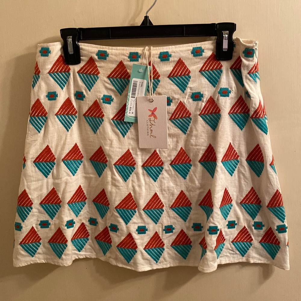 THML size M teal green brea embroidered mini skirt